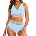 thumbnail image 2 of Women High Waisted Bikini Sets Two Piece Swimsuit for Women Tummy Control Swimsuits Color Block Drawstring Bathing Suit, 2 of 6