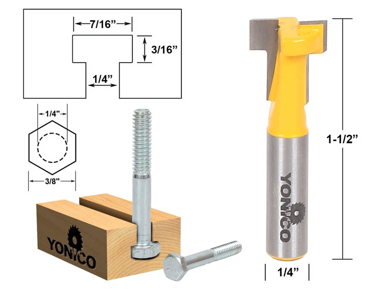 Yonico T Slot Router Bit Set 1/4 Inch Shank, 3 Pieces