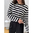 thumbnail image 6 of Womens Striped Soft Knit Pullover Sweater Loose Fit Shirts Black S, 6 of 9