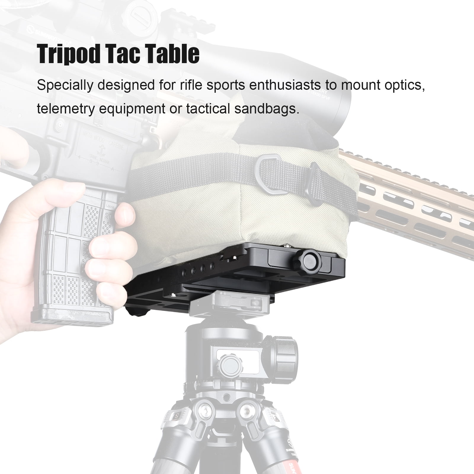 SUNWAYFOTO TT-01 Tripod Tactical Table, Tac-Table, Multi-Purpose Mounting Platform, Integrated Arca Rail, 1/4" and 3/8",Hunter Tripod Plate,11.2''x3.6''(285mmx91mm)
