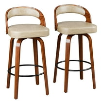 Hersunpl Swivel Bar Stools Set of 2, 26" Counter Height Barstools with Back & Arms, Faux Leather Upholstered Chairs with Bentwood Frame for Kitchen Island – Black