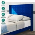 Dextrus Full Upholstered Wingback Platform Bed with Navy Blue Velvet