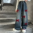 thumbnail image 4 of Auroural Girls Pants 14-16 Jeans Girls Jeans Size 14-16 Loose Fit Mid Size Children's Sports Sweatpants Children's Flower Curved Knife With Pockets Casual Pants Fashionable Pants Black 14-15 Years, 4 of 7