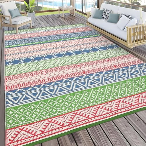 8×10ft Reversible Waterproof Plastic Straw Outdoor Patio Rug for Camping, Backyard and RV