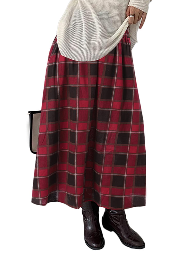 ZANZEA Women Elastic Waist Casual Midi Skirts Vintage Ethnic Oversize Skirt Plus 