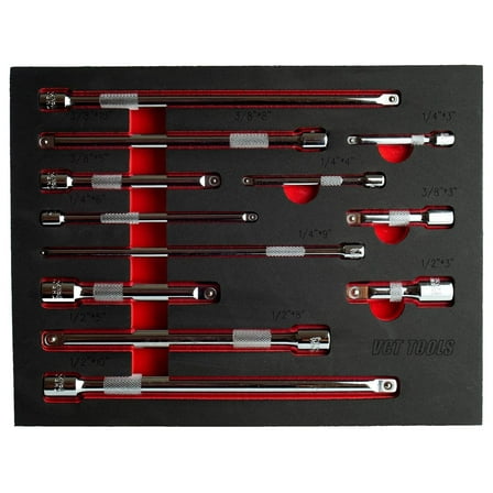12pc Extension Bar Set, 1/4", 3/8" and 1/2" Drive Socket Extension Bar, , Mirror Finish PRO GRADE Shop Tools