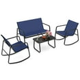 thumbnail image 2 of Costway Ensemble de Terrasse à Bascule 4 Pcs 2 Chaises Berçantes et Causeuse avec Table à Dessus en Verre Extérieur Bleu Marine, 2 of 10