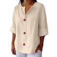 thumbnail image 2 of Kelon Tops for Women Short Sleeve Shirts V Neck Linen Cotton Vacation Clothes Cruise Outfits Business Casual Blouses 2026 Summer Tops, 5XL, 2 of 9