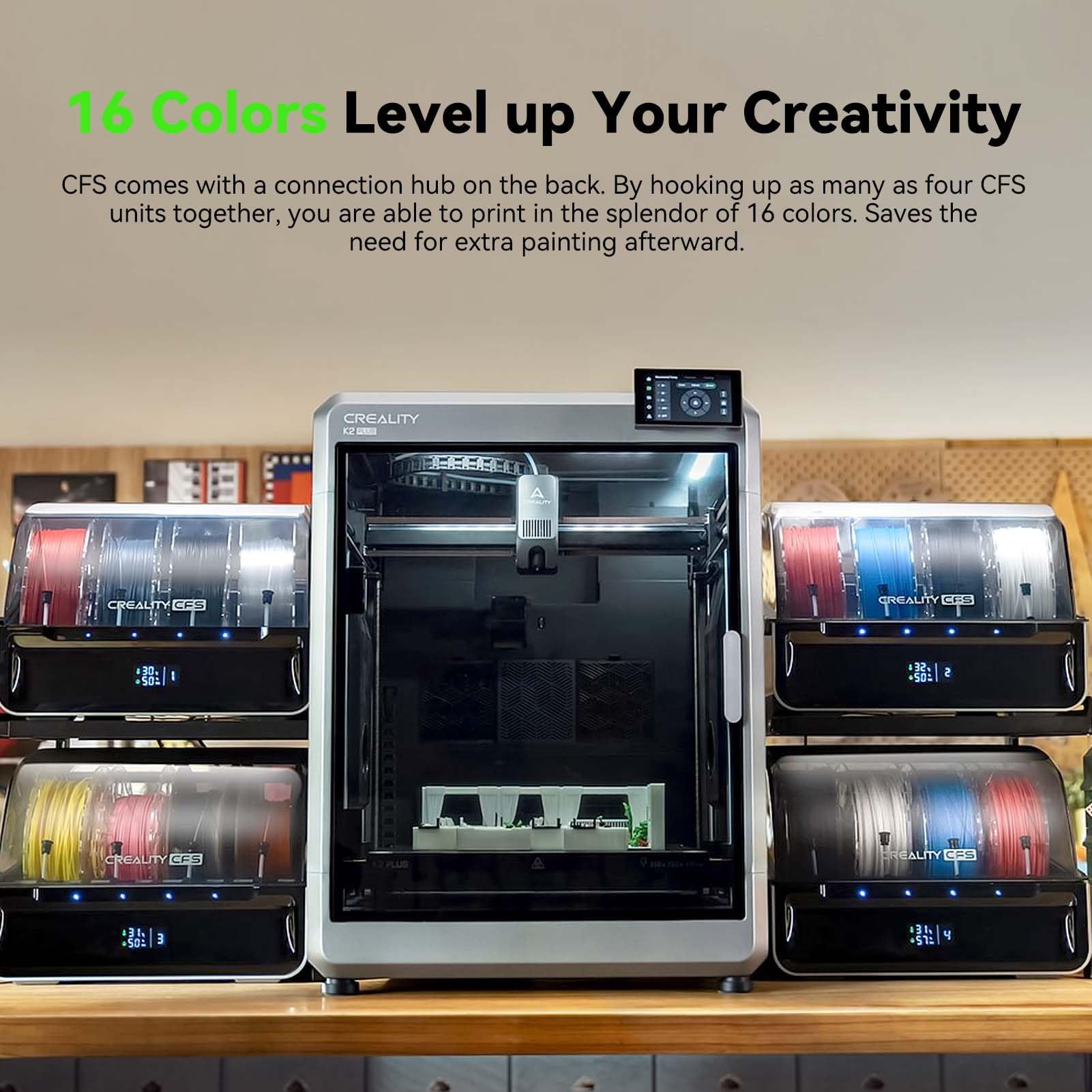 Creality CFS Multi-Color Filament System for 3D Printing, Supports 16 Colors, Automatic Filament Management, Moisture-Proof Storage, Compatible with K2 Plus