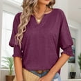thumbnail image 2 of Loose T Shirts for Women V Neck 3/4 Sleeve Tops Loose Fit Casual Solid Color Basic Tees RD1 M, 2 of 5
