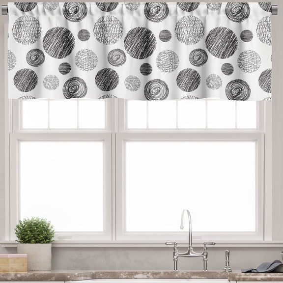 Ambesonne Abstract Valance Pack of 2, Circular Doodles Dots, 54"X12", Black White