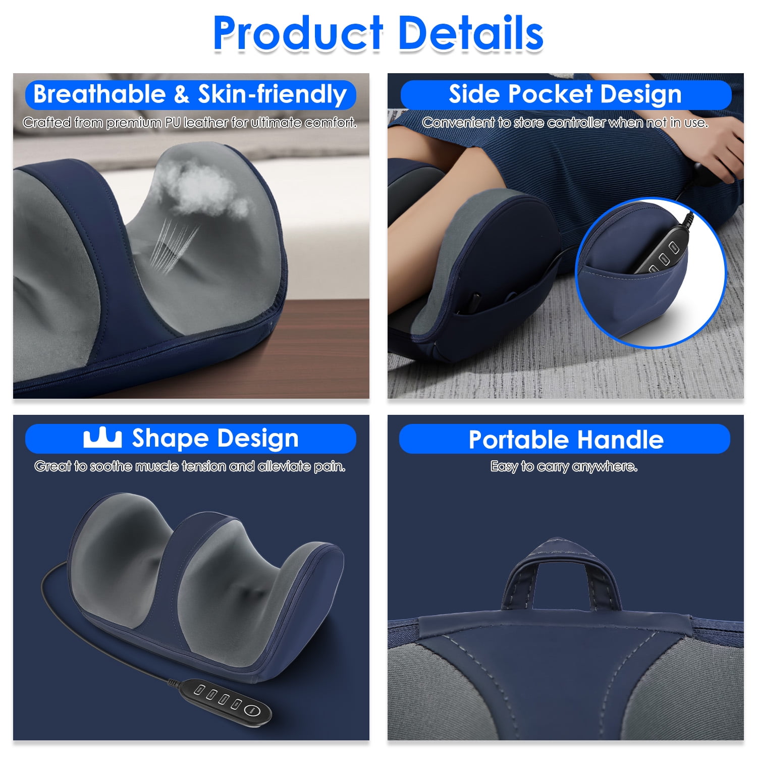 Moclever Foot Calf Thigh Arm Massager Machine, Shiatsu Foot Massager with Heat 3 Modes 3 Intensity Levels Gifts for Mom Dad, Blue