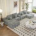 thumbnail image 6 of 150''Width 5-piece Sectional Sofa with 2 Ottomans,Comfy U-shaped Sofa Couch for Living Room,Light Grey Plush Corduroy Fabric,LIGHT GREY, 6 of 8