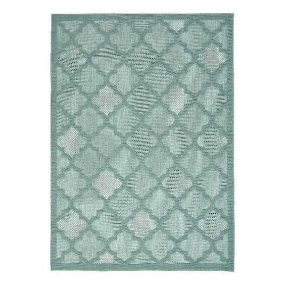 Pemberly Row Coastal Easy Care 5'x7' Aqua/Teal Indoor/Outdoor Rug