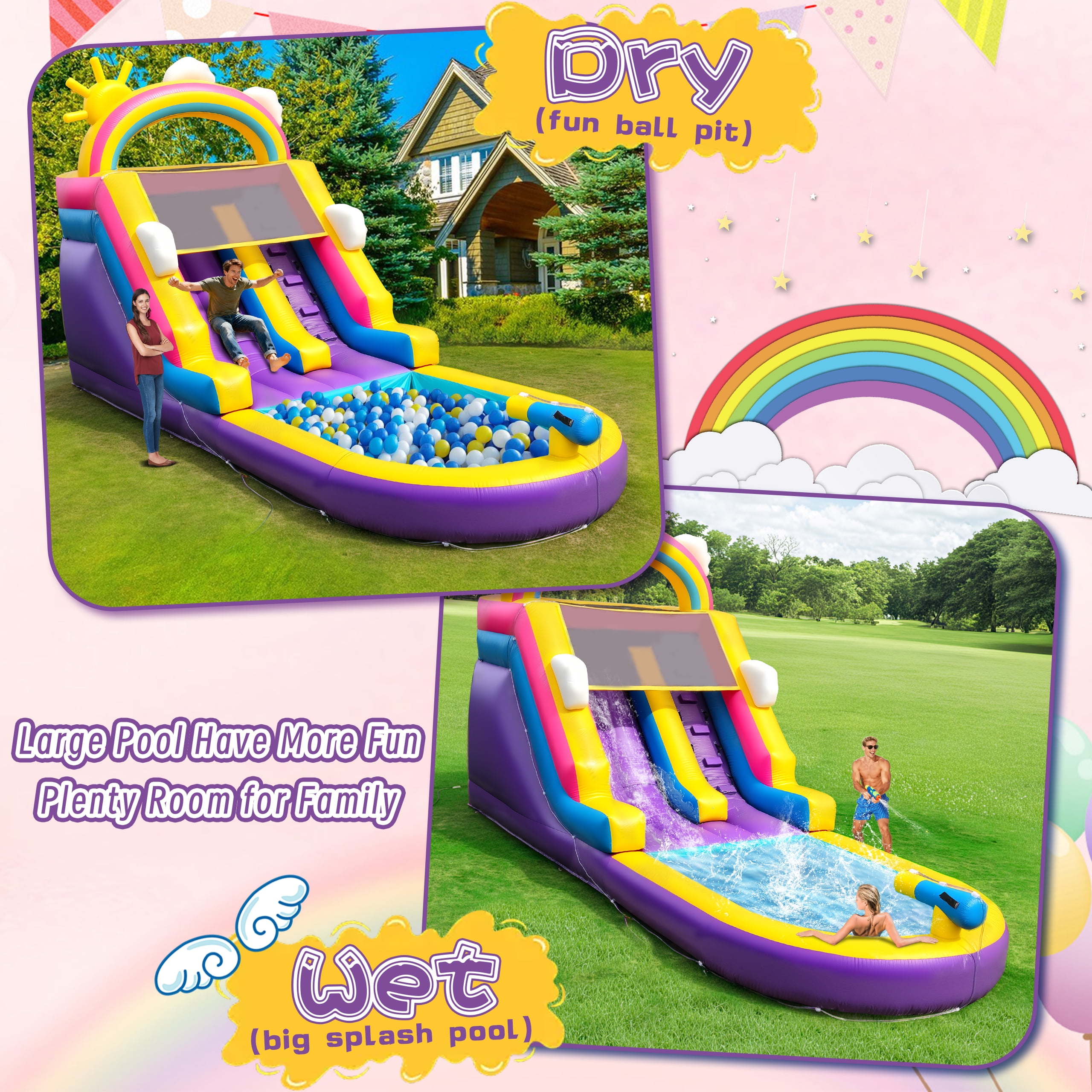 Inflatable Water Slide Commercial Grade: 21FT(L) Water Bounce House for Adults & Teenagers - Big Pool, Premium PVC, Rainbow Style, Wet & Dry, 950W Blower - for Backyard Outdoor Birthday Party