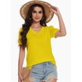 thumbnail image 6 of Women's V-Neck Cropped T-Shirt - Swiss Dot Puff Sleeve Casual Top - Loose Fit Summer Basic Tee, 6 of 6