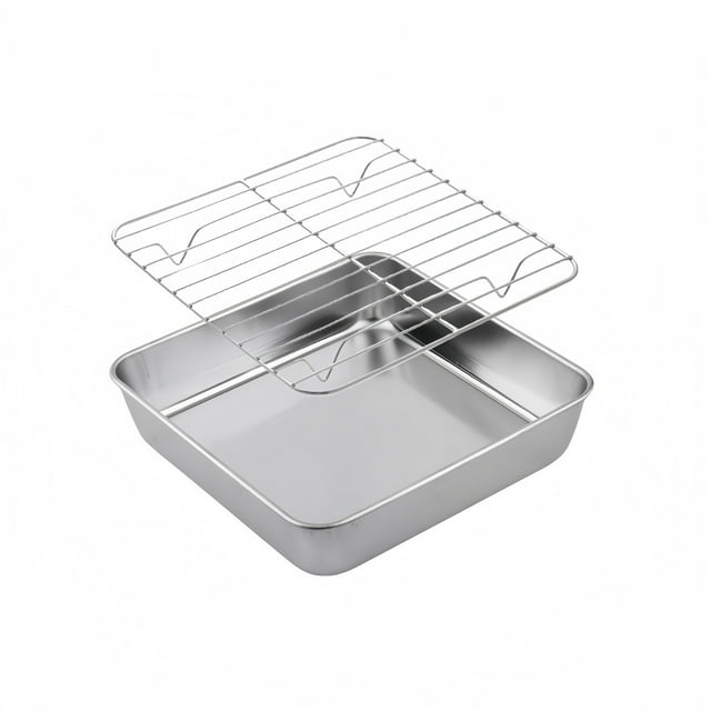 Stainless Steel Baking Pan Roast Turkey Tray with Cooling Rack Kitchen Bbq Cake 20cm
