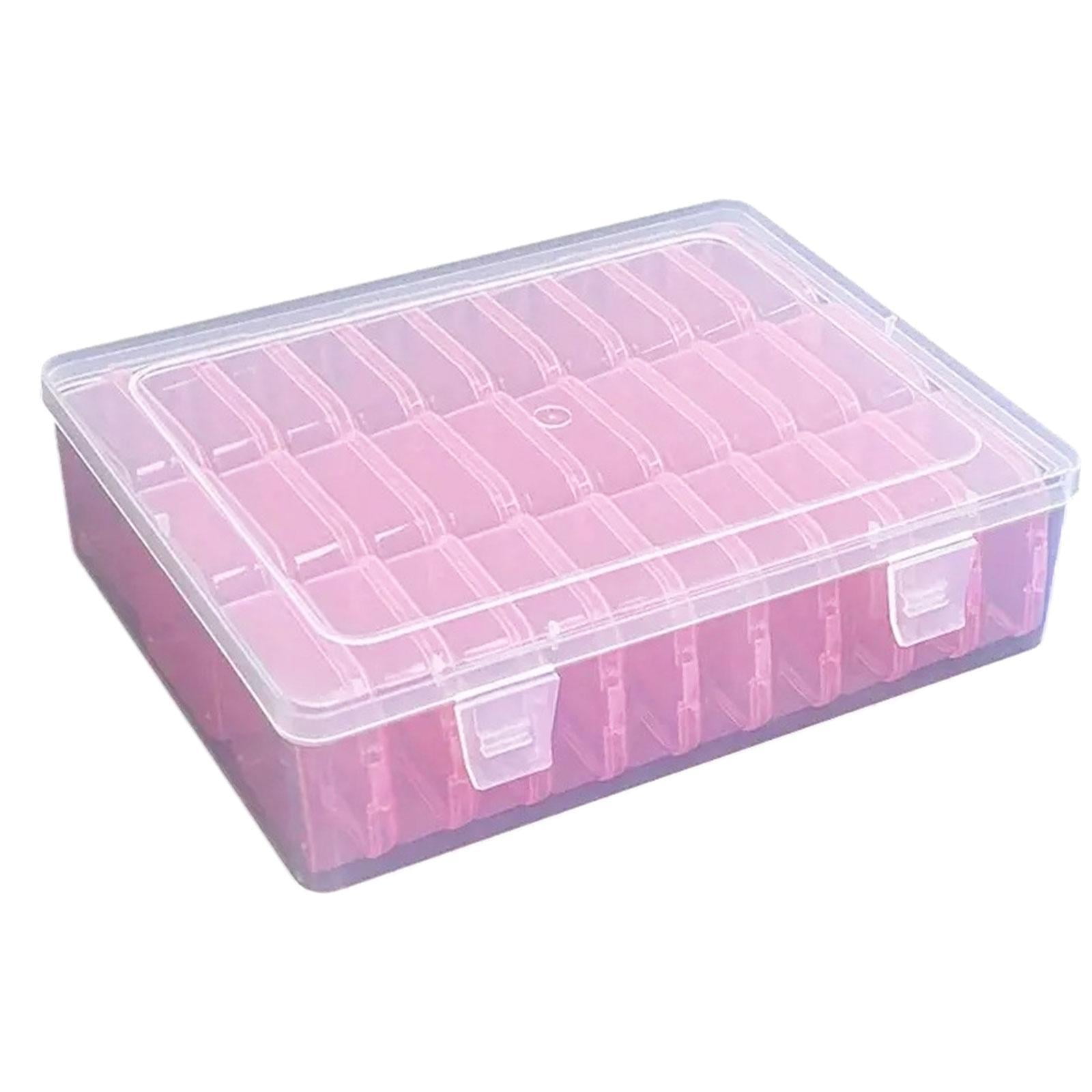 QccHieUs Clear Jewelry Organizer Box Beads Container Portable 30 Grids with Lid Cover for Pink