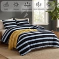 thumbnail image 2 of Striped Comforter Set Queen Size Striped Bedding Set Soft Velvet Feel Fluffy Flannel Bedding 3 Pcs Modern Stripes Pattern Queen Size Bed Set for All Seasons 1 Comforter 2 Pillowcases 250g Microfi, 2 of 8