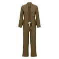 thumbnail image 5 of BLOCLOALO 2 Piece Lounge Set Long Sleeve Shirts Elegant Wide Leg Pants Suit Business Suit Set Plain Trousers Festive Long Trouser Suits V Neck Blouses Womens Business Suits Trendy Lounge Sets Brown L, 5 of 6