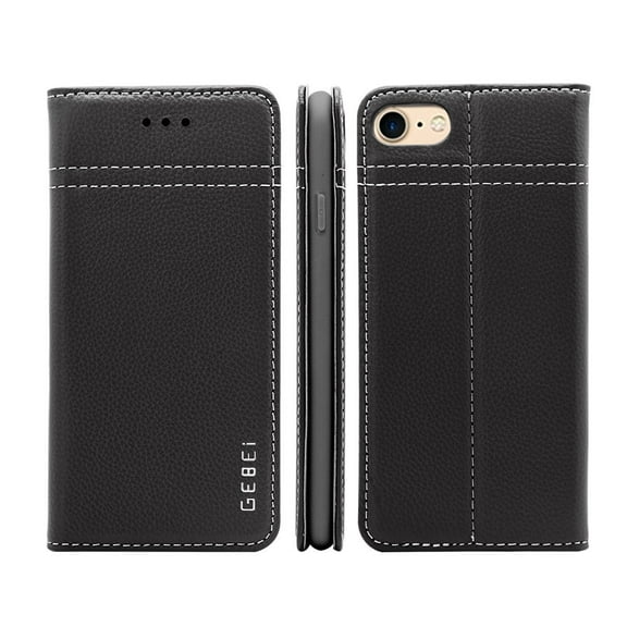For iPhone SE 2022 iPhone 8 7 Phone Case SOATUTO Genuine iPhone SE 4.7" 2020 Leather Case with Credit Card Holder and Kickstand Magnetic Closure Cover Case for Apple iPhone 8 7 SE 4.7 inch - Black