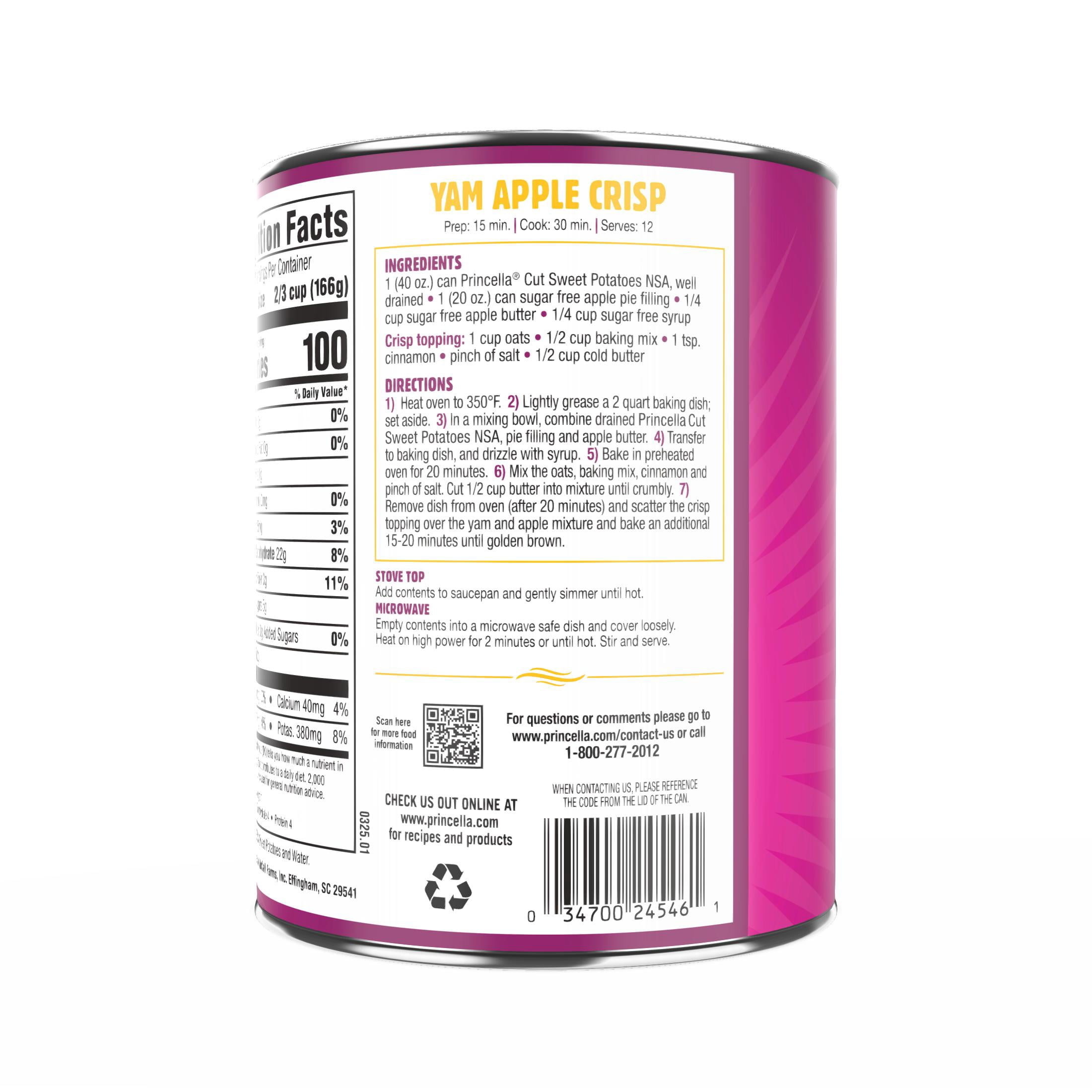 Princella Canned Cut Sweet Potatoes, No Sugar Added, 40 oz