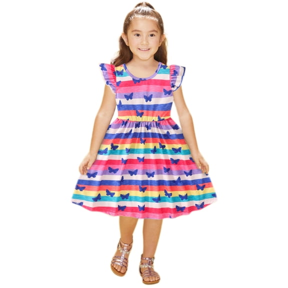 WhouRiu Girls Casual Fashion Graphic Dresses Sleeveless Flutter Sleeve Crew Neck Dress Kids Comfortable Cute Everyday Sundress,6-7 Years