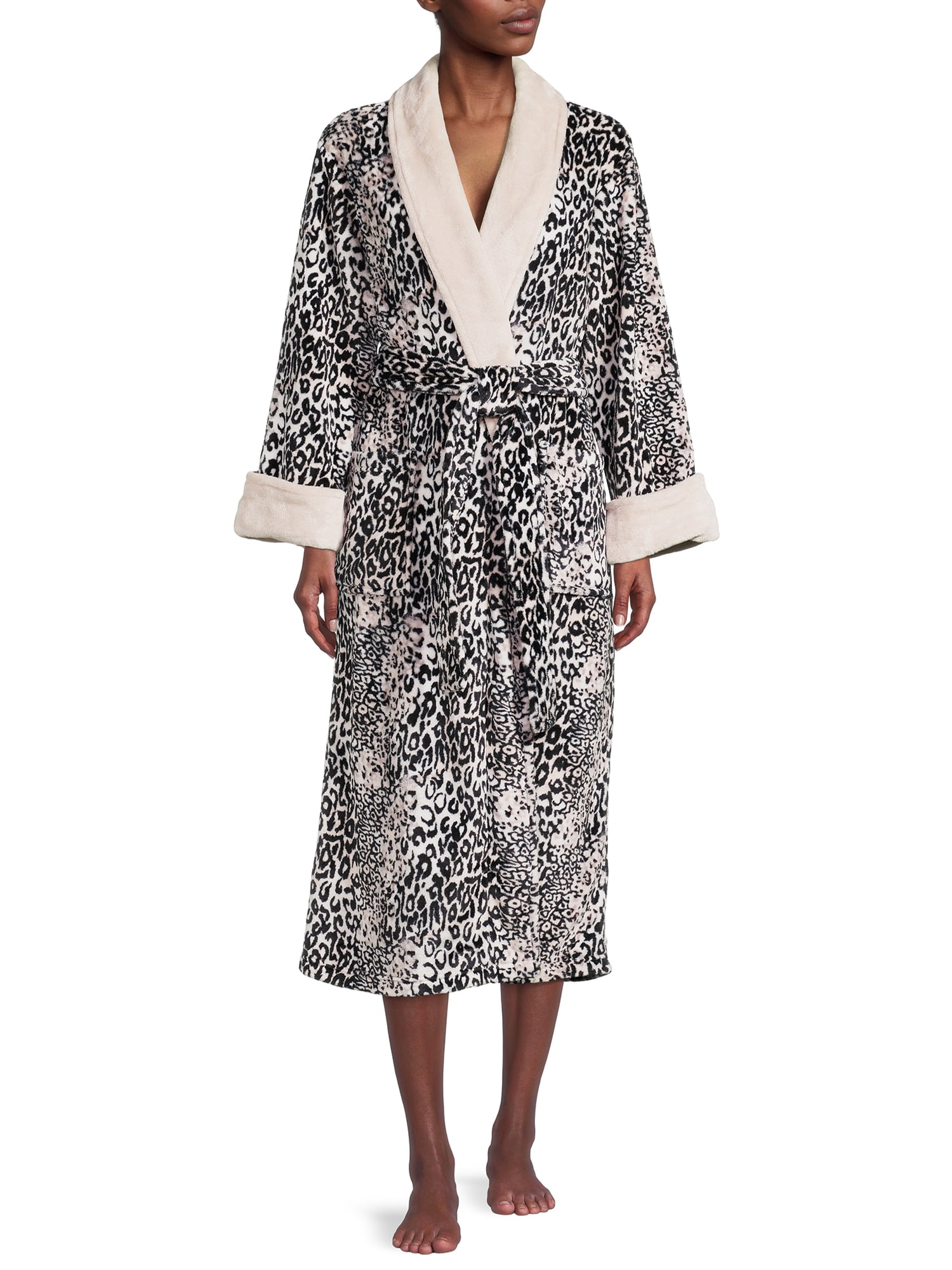 N Natori Studio Women's Shadow Leopard Printed Plush Robe