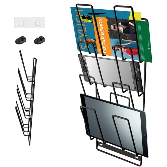 Livhil Device Organizer Tablet Storage Rack Wall Mount 4-Tier - For iPad, Laptop, Console - Black