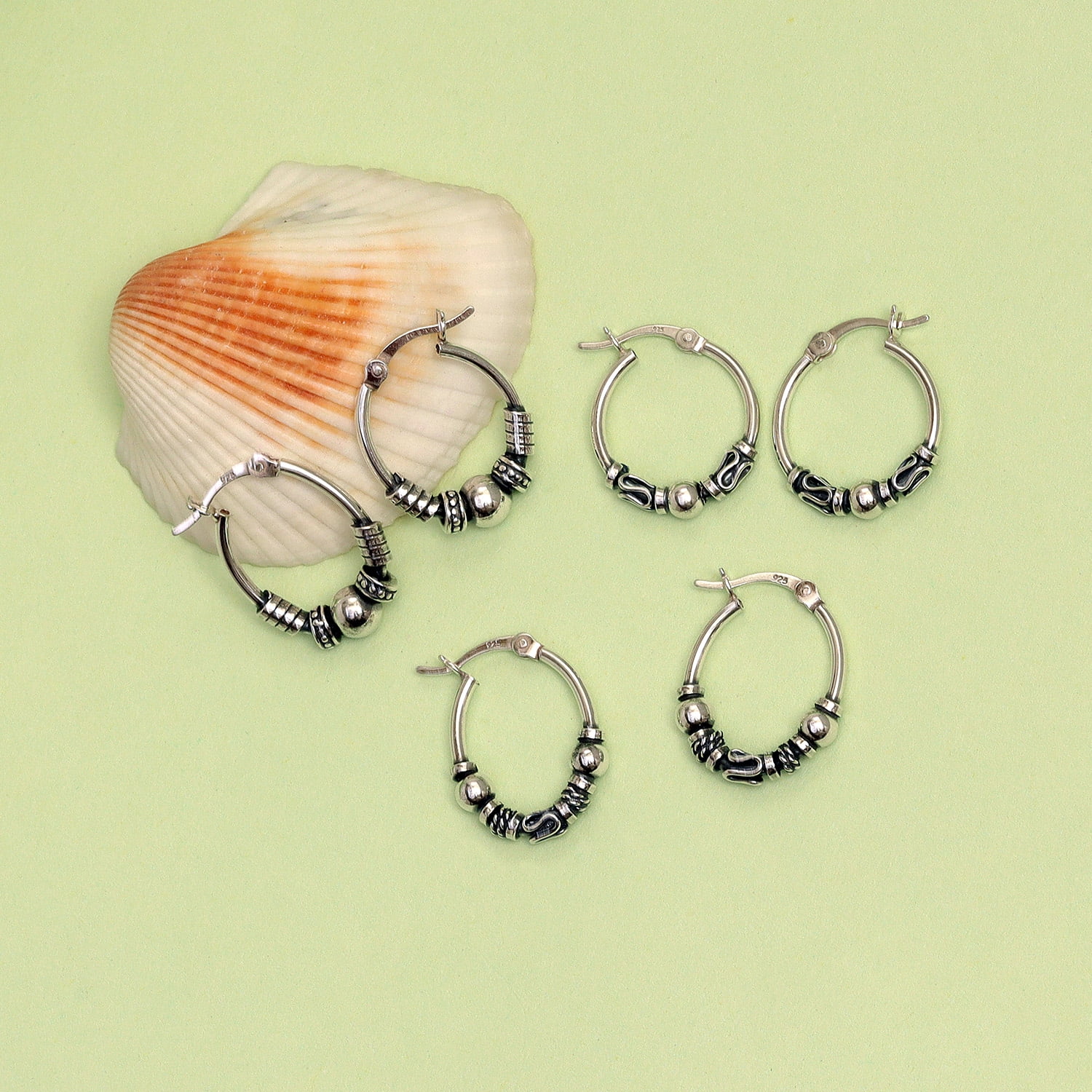 LeCalla 925 Sterling Silver Hypoallergenic Balinese Hoop Earrings Set for Women and Teen, 3 Pairs (17MM, 20MM)