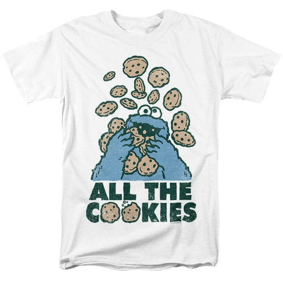 Trevco Sportswear SST141-AT-4 Sesame Street All The Cookies Adult Regular Fit Short Sleeve T-Shirt, White - Extra Large