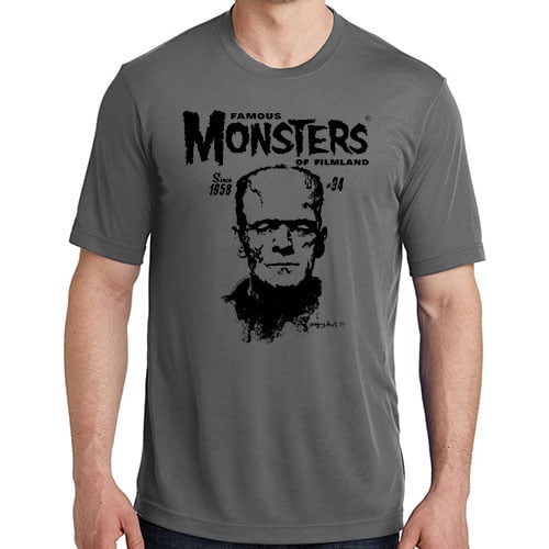 Famous Monsters Sanjulian Vintage Frankenstein Grey Unisex Adult T-Shirt (Small)