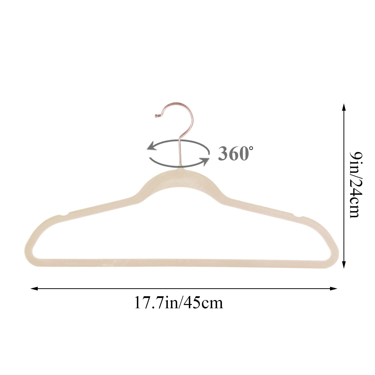 VECELO 100 Pack Velvet Non-Slip Heavy Duty Adult Hangers with 360° Swivel Hook, Ultra-Thin Space Saving Clothes Organizer for Coats Shirts Dresses Closet Storage-Beige