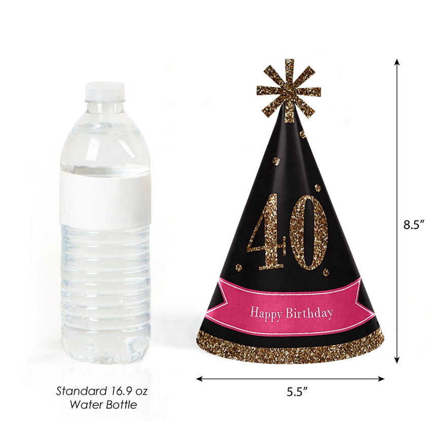 Chic 40th Birthday Pink Black And Gold Cone Birthday Party