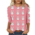 thumbnail image 3 of Jinhomg Women's Easter Day Shirt 2025 Trendy Rabbit Printed Tunic Tops Casual Comfy 3/4 Length Sleeve Crew Neck Spring Holiday Blouses Hot Pink XL, 3 of 6