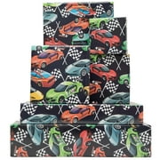 Dtiafu Racing Car PresNok Wrapping Paper Various Supercar Style Gift Wrap Paper Bulk Checkered Flag Race Cars for Boys Kids Baby Shower Birthday, 20 X 28 Inch, Folded Flat (6 Sheet Recyclable)