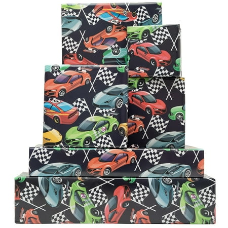 Dtiafu Racing Car PresNok Wrapping Paper Various Supercar Style Gift Wrap Paper Bulk Checkered Flag Race Cars for Boys Kids Baby Shower Birthday, 20 X 28 Inch, Folded Flat (6 Sheet Recyclable)