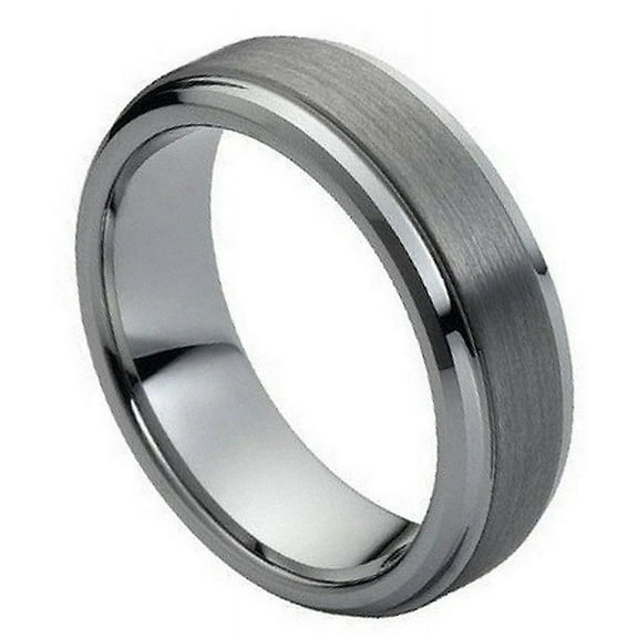 7mm Tungsten Carbide Shiny beveled Edge Brushed raised Center Wedding Band Ring For Men Or Ladies
