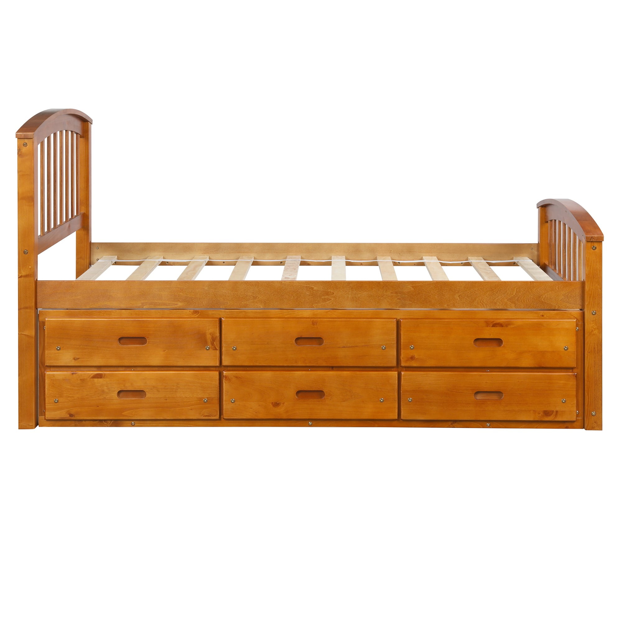 Aukfa 6 Drawers Platform Storage Bed, Solid Wood Captain Bed, Twin Size - Oak