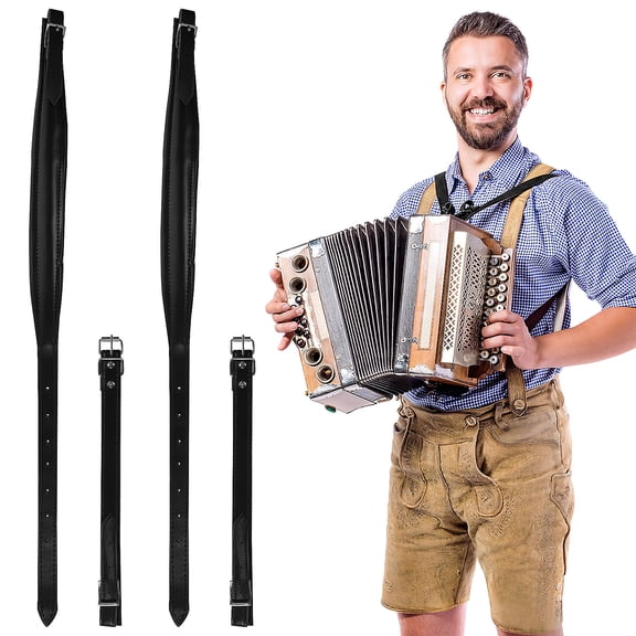 OHOIOLLA Black Leather Accordion Shoulder Strap Comfortable Playing Experience 1 Set 32.3x0.9x0.6in