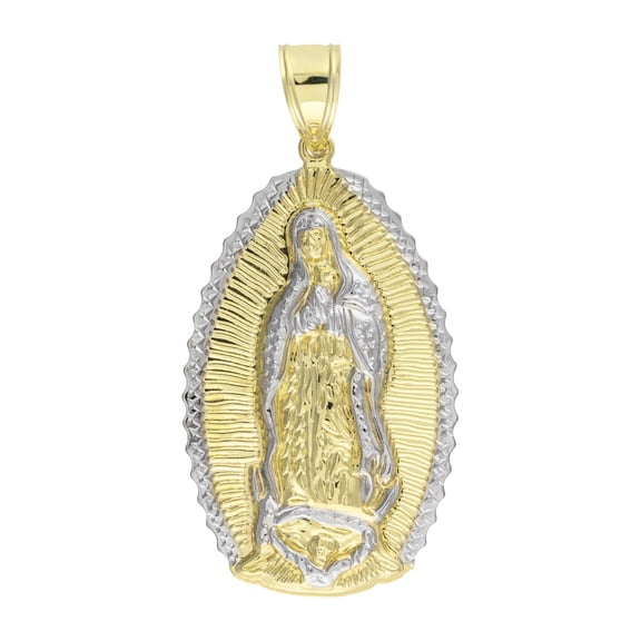 Diamond-Cut Lady Guadalupe Virgin Mary Unisex Adult Pendant 10K Yellow White Gold, All Sizes - Goldum NYC