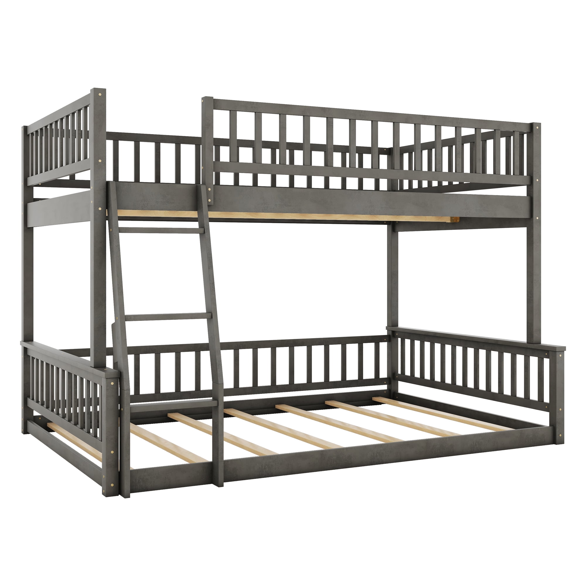 MAYEERTY Full XL over Queen Bunk Bed with Ladder and Guardrails, Gray