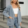 thumbnail image 4 of BEFOKA Womens Denim Jackets Long Sleeve Jean Jacket V Neck Collarless Coats Trendy Loose Shacket Fall Trucker Coats Going Out Tops for Women, 4 of 8