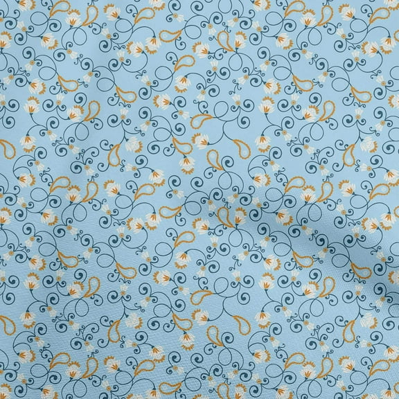 oneOone Georgette Viscose Light Blue Fabric Asian Paisley Floral Sewing Fabric By The Yard Printed Diy Clothing Sewing Supplies 42 Inch Wide