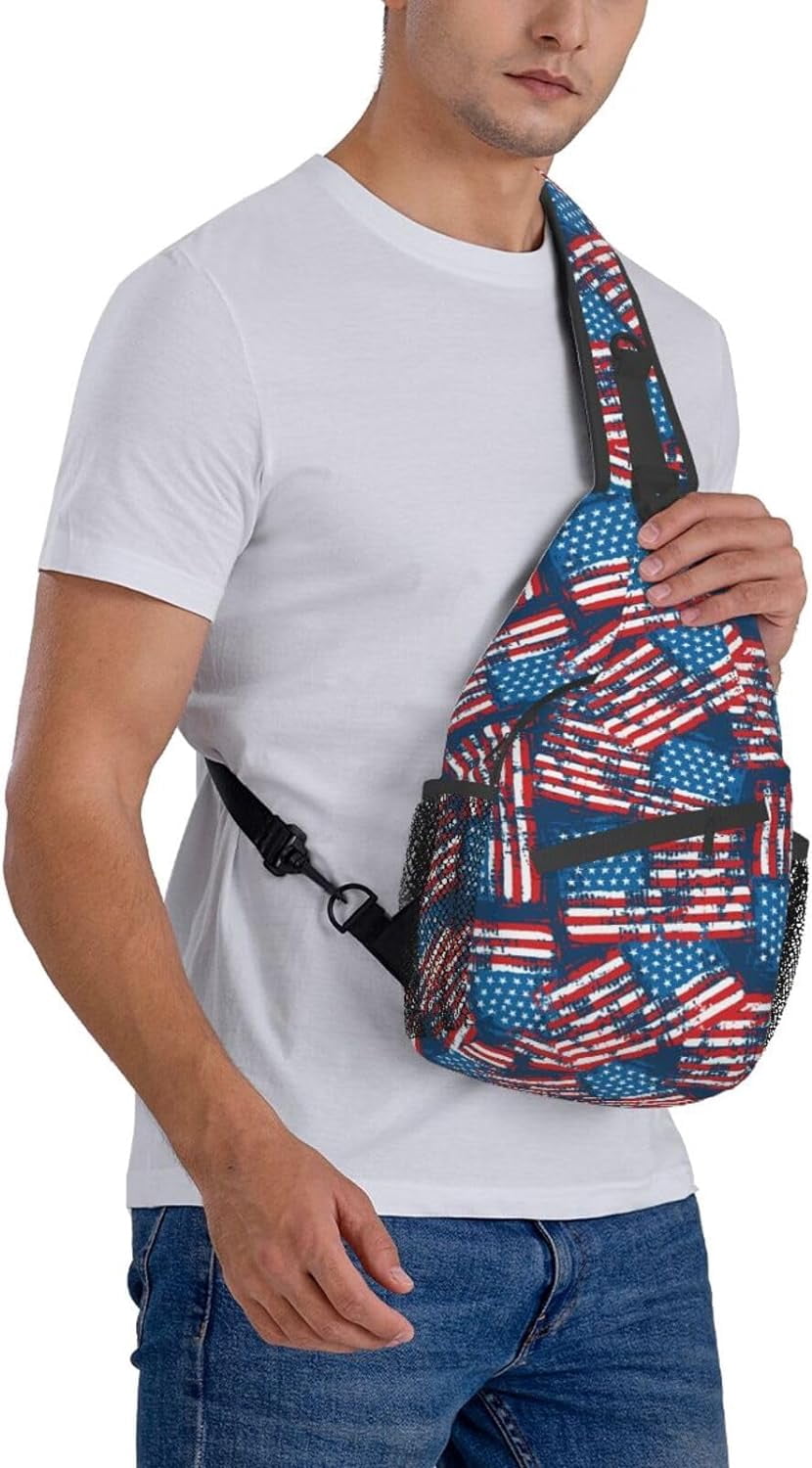 4th of July Independence Day American Flag Print Sling Bag Crossbody Hiking Travel Chest Bags Backpack Shoulder Daypack for Women Men
