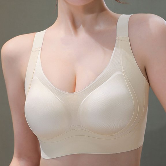 Ovbmpzd Wireless Everyday Seamless Bras for Women Beige Full Coverage Underwear Bras Comfy Breathable T-Shirts Bras Plus Size,L