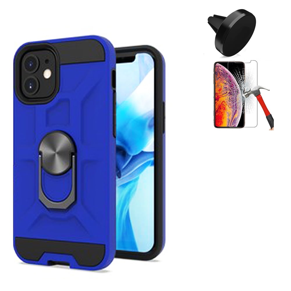 Grootte Wet en regelgeving racket For Apple Iphone 12 Case (6.1") / 12 Pro Case / 12-Pro Car Mount / 12-Pro  Screen Protector / Shock Absorbing Dual-Layered Case (Mat-Ring Blue /  Tempered glass / Car Mount ) - Walmart.com