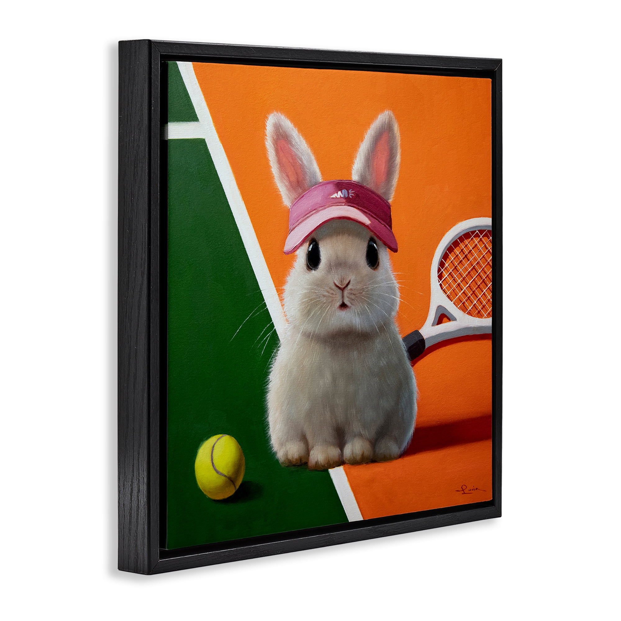 Stupell Industries Match Ready Tennis Bunny Black Framed Floater Canvas Wall Art, design by Lucia Heffernan