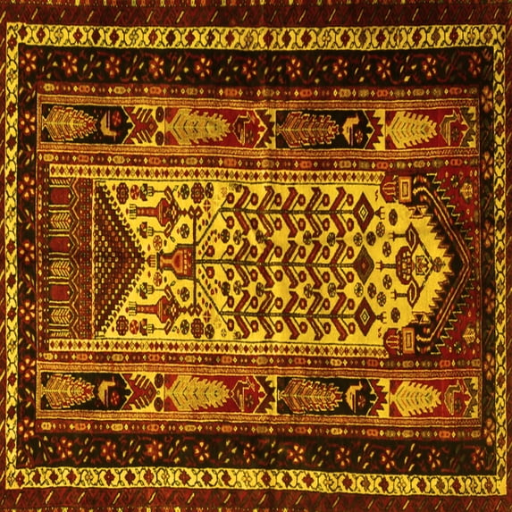 Ahgly Company Machine Washable Indoor Square Persian Yellow Traditional Area Rugs, 5' Square