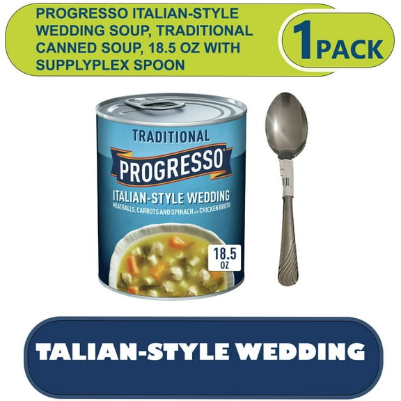 Progresso Italian-Style Wedding Soup, Traditional Canned Soup, 18.5 oz With  Supplyplex Spoon